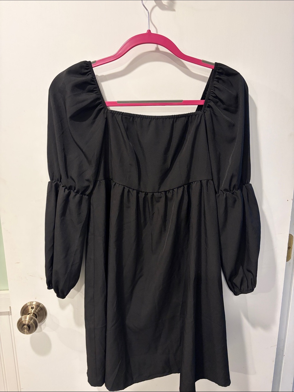 Exlura small Black Square Neck Babydoll Dress long sleeves